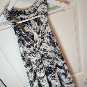 Entro Navy blue and off white palm leaf Print sleeveless maxi dress size small